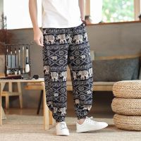 、’】【= Mens Harem Pants Jogging Pants Printed Drawstring Draped Pants Mens 2023 Chinese Loose Street Cotton Linen Casual Pants