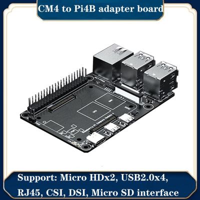 1 Piece CM4 to Pi4B Adapter Board for Raspberry Pi CM4 Core Board Replace CB1 USB2.0X4+Micro-HDx2+RJ45 PI4B Interface Expansion Black PCB+Metal