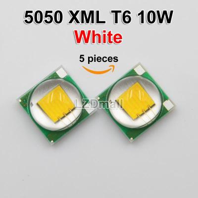 5ชิ้น LED แบบ SMD 5050 X มล. T6สีขาวนวล/เย็นสีขาว/ขาว10วัตต์พลังงานเต็มรูปแบบโคมไฟ LED ลูกปัดไฟฉายแสงชิปไดโอด LED