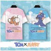 2023 NewTOM และ JERRY แขนสั้นผู้ชายฤดูร้อนบางสไตล์คู่เสื้อยืดการ์ตูนพิมพ์แขนสั้นแห้งเร็ว T