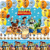 ☏ Disney Toy Story Kid Birthday Decoration Balloons Set Woody Happy Birthday Background Baby Shower Party Supplies Paper Tableware