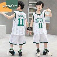 WANDER ชุดเด็กผู้ชาย ชุดบาสเก็ตบอลชาย พิมพ์จดหมายแฟชั่น ชุดกีฬาแขนกุดระบายอากาศสำหรับเด็ก23714