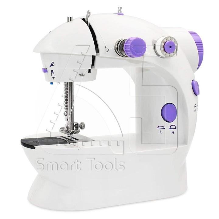 mini-sewing-machine-จักรเย็บผ้า-จักรเย็บผ้าขนาดเล็ก-ไฟฟ้า-พร้อมไฟส่องสว่าง-อุปกรณ์เครื่องเย็บผ้าครบ-purple-white