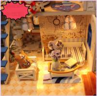 Kids castle โมเดลบ้านไม้ D.I.Y. SEA บ้านตุ๊กตาพร้อมเฟอร์นิเจอร์ Handmade แถมฝาครอบกันฝุ่น