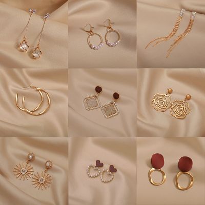 S925 New Korea Fashion Restor Pearl Heart Pendant Women Jewelry Party Metal Gold Color Ear Clip Earrings