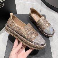 ►  Rhinestone Flats Loafers Slip-on Thick Botton Woman Shoes Female Fashion Sneakers