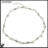 MYIERWU ใหม่ โลหะผสม ฮิปฮอป สร้อยคอ Choker Unisex เหล็กลวดขนาดเล็ก สร้อยข้อมือลวดหนาม สร้อยคอ Choker โซ่หนามเล็ก