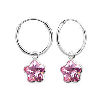 Silver thai   925 sterling silver pink flower cubic zirconia hoop earrings ,เครื่องประดับเงินแท้ ต่างหูห่วง เงินแท้ 925 ดอกไม้สีชมพู ต่างหูห่วง ,ต่างหูห่วงเงิน 92.5%
