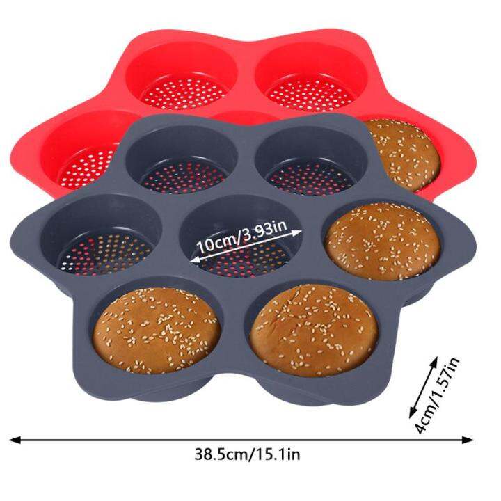 2ชิ้นแม่พิมพ์ขนมปังแฮมเบอร์เกอร์ทำจากซิลิโคน7ช่องซิลิโคนแบบผิวไม่ติดมัฟฟินอบกระทะไข่หม้ออบขนมปังคัสตาร์ดกระทะทาร์ตมัฟฟินอบกระทะไข่แบบใช้ซ้ำได้มัลติฟังก์ชั่น