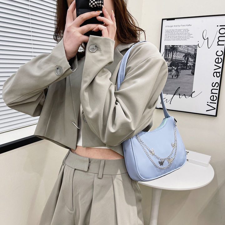 pure-color-butterfly-chain-handbag-mini-purse-vintage-zipper-underarm-bag-nylon-women-fashion