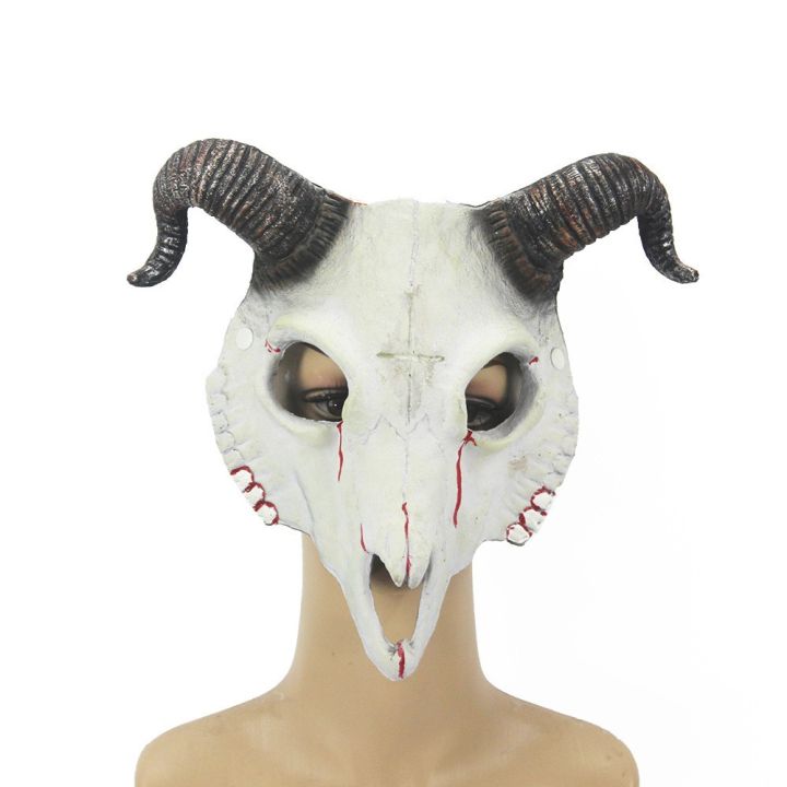 หน้ากากแพะฮาโลวีนหน้ากากแพะ-carnival-party-full-face-สัตว์แพะ-horn-ส่วนบุคคลคอสเพลย์-dress-up-props-แพะ-skull