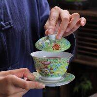 Gaiwan Tureen Tibetan Infuser Teaware ภาพวาดสีขนาดใหญ่ซานไซชุดกังฟูถ้วยย่างฝาปิดถ้วย