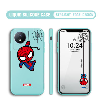 GGK For Vivo Y02A Y02 Y02T น่ารักลายการ์ตูนอเวนเจอร์สจาก Marvl เคสโทรศัพท์สไปเดอร์แมนสไปเดอร์ชายขอบสี่เหลี่ยมปลอกซิลิโคนฝาปิดเลนส์เคสป้องกันทนแรงกระแทก