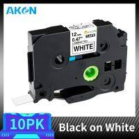 +【； 6/9/12/18Mm 10Pk Label Tape Compatible For  Brother Ptouch Black On White Laminated Labeling Cassette Tape For PT-H110 1000