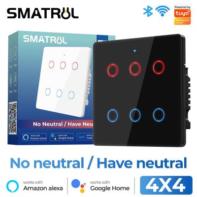 Brazil 4x4 Tuya WiFi Smart Light Switch 6 Gang Touch Wall No Neutral Wire 110-240V Screen Panel APP Work With Alexa Google Home