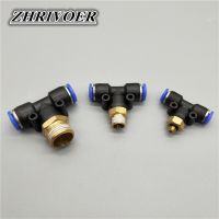 PB Air Connector Fitting T Shape Tee 4mm 6mm 8mm 10mm 12mm Hose Pipe 1/8" 1/4" M5 3/8" 1/2" BSPT Male Thread Pneumatic Coupler Pipe Fittings Accessori