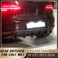 4ครีบกันชนหลังสีดำมันวาวตัวกระจายแสงด้านหลังตัวแยกสปอยเลอร์สำหรับ VW Volkswagen Golf 7 VII MK7 GTI 2013-2016 ABS