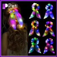 เครื่องประดับ PETI 6ชิ้นที่รัดผมเรืองแสงในที่มืดไฟ LED สีผสมยืดหยุ่นที่คาดผมแฟชั่นแสงไฟผูกผมผู้หญิง