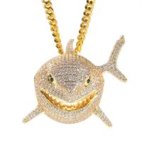 Hip Hop Fierce Shark Inlaid Zircon Pendant Personality Men 39;s Charm Trend Necklace Cool Rap Rock Party Jewelry Birthday Gifts