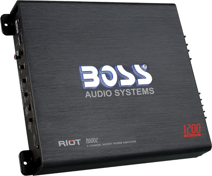 boss-audio-systems-r6002-riot-series-car-audio-stereo-amplifier-1200-high-output-2-channel-class-a-b-2-4-ohm-low-high-level-inputs-high-low-pass-crossover-full-range-bridgeable-subwoofer-1200w-2-chann