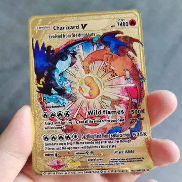 Anime Pokemon Metal Cards Charizard Eevee Mewtwo Pikachu Gold Vmax