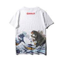 Japanese trendy brand mens Harajuku style Godzilla non-sense printing mens short-sleeved t-shirt Ukiyo-e couple t-shirts