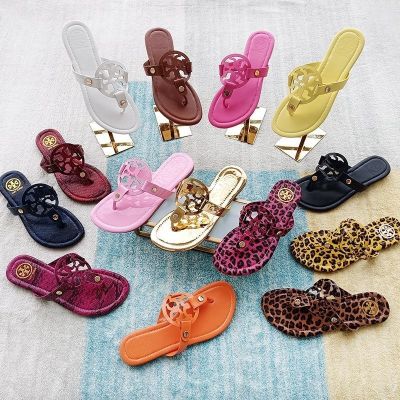 ★New★ TORY BURCHˉ TB leather flip-flops womens shoes summer American big fashion ladies sandals and slippers slippers European and American cross-border