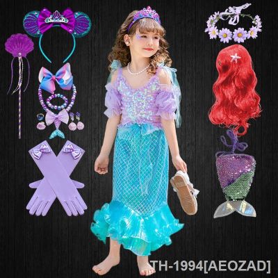 AEOZAD ฮาโลวีนคอสเพลย์สาว Ariel Princesa Dress Up Natal Coreano Criançasบทบาทเล่น Masquerade Party One Piece Pequena Sereia Traje