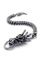 Mens Jewelry Bracelet Stainless Steel Dragon Biker Black Silver