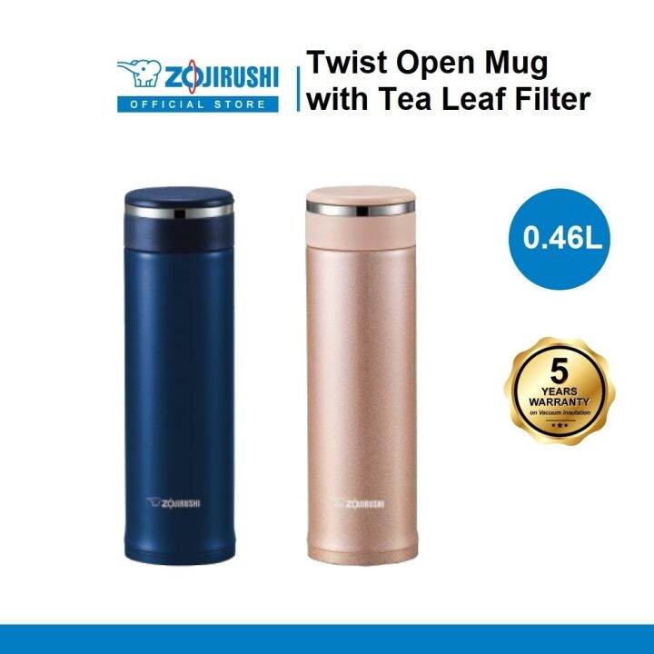 ZOJIRUSHI 0.46L S/S TWIST OPEN MUG WITH TEA LEAF FILTER - SM-JTE-46