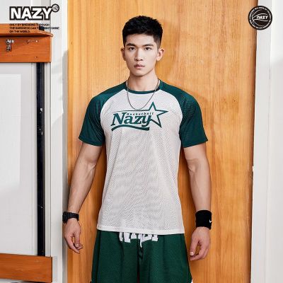 NAZY กีฬาแขนสั้นสีฮิตแบรนด์ยอดนิยม T เสื้อยืดผู้ชายชุดบาสเก็ตบอลสำหรับนักเรียนชุดออกกำลังกาย
