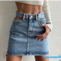 COD ✈✜❏ qafh47 BAY-Women Short Denim Skirt Female Blue High Waist Hollow Out A-line Casual Skirt for Summer/ Spring/ Autumn