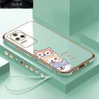 AnDyH Casing Case For Xiaomi Poco F4 Redmi K40S Case Fashion Cute Cartoon Dogs Luxury Chrome Plated Soft TPU Square Phone Case Full Cover Camera Protection Anti Gores Rubber Cases For Girls