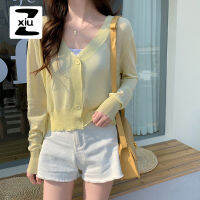 ZXIU แขนยาวถักเสื้อสเวตเตอร์ถักผู้หญิงใหม่เกาหลี Elegant V คอ Cardigans Casual Breathable Light Sun Protection Tops Ladies