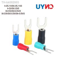 ⊙☄ 100pcs SV Crimp Terminal Spade fork connector Wire Coppers Crimp Connector Insulated Cord Pin End Terminal