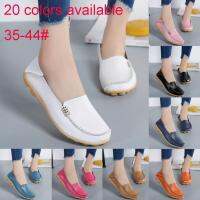 COD DSFGERTGYERE {Kasut Wanita 35-44} Women Leather Flat Loafers Summer Casual Lady White Nurse Shoes Big Size 44