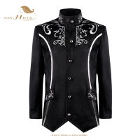 SISHION สีดำผู้ชาย Steampunk แจ็คเก็ตเย็บปักถักร้อย R Vintage Gothic ทหาร Blazer Victorian Coat เครื่องแต่งกาย VD3480