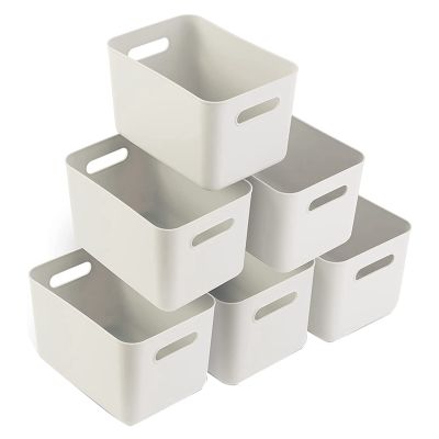 Plastic Storage Boxes Set of 6 Plastic Baskets Office Storage Baskets for Bathroom Storage, Kitchen Storage (6 Pack)