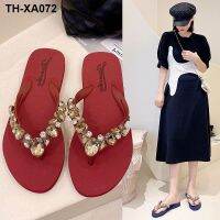 2023 Summer New Flip-flops Womens Outerwear Fashion High-grade Rhinestone Wedge Thick-soled Non-slip Beach Sandals and Slippers