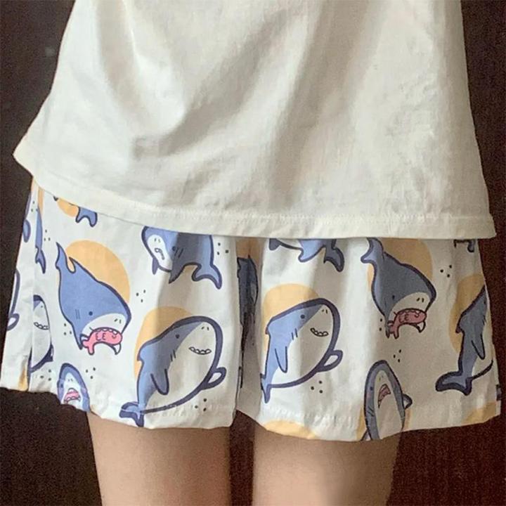 yotjar-ชุดนอนขาสั้นสำหรับผู้หญิง-ชุดกางเกงชุดนอนชุดนอนเสื้อผ้าลายปลาฉลามน่ารัก