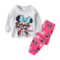 Girls New Spring Autumn Cotton Long Sleeved Minnie Mouse Cartoon Pajamas Sleepwear Clothing Set