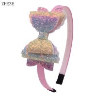 【YF】 Trendy Sequins Leather Hai Bow Headband For Girls 10MM Ribbon Hairband Children Hair Accessories Headwear Party