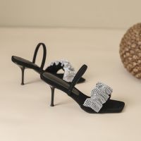 Female high-heeled sandals with a word diamond stiletto heel sexy new summer 2023 joker outside wear cool slippers