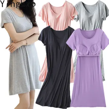 Women Casual Night Dress Sleepwear Built in Bra Padded Short