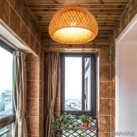 Handmade Flush Mount Ceiling Light Creative Bamboo Ceiling Lighting fixtures Rattan Lantern Light Vintage Hanging Light for Living Room, Bedroom