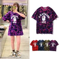 BAPE เสื้อยืดแขนสั้นลายพรางสำหรับผู้หญิง,เสื้อครึ่งแขนทรงหลวมเสื้อผ้าฝ้ายคอกลมชายรุ่นคู่รัก