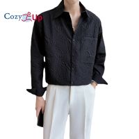 Cozy Up เสื้อเชิ้ตแขนยาวสไตล์สังคมสีทึบพิมพ์โพลีเอสเตอร์ลำลอง