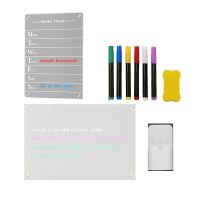 2 PCS Clear Acrylic Dry Erase Board Acrylic Dry Erase Board Kitchen Menu Planner Board for Fridge, 12X8Inch Magnetic Weekly Meal Planner