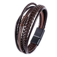 New Bracelet Mens Multilayer Leather Bracelet Magnetic Buckle Cowhide Woven Multilayer Wrap Fashion Bracelet Charms and Charm Bracelet