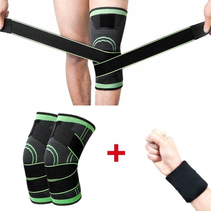 2PCS Sport Knee Support With Wristband Compression Knee Pad Elastic